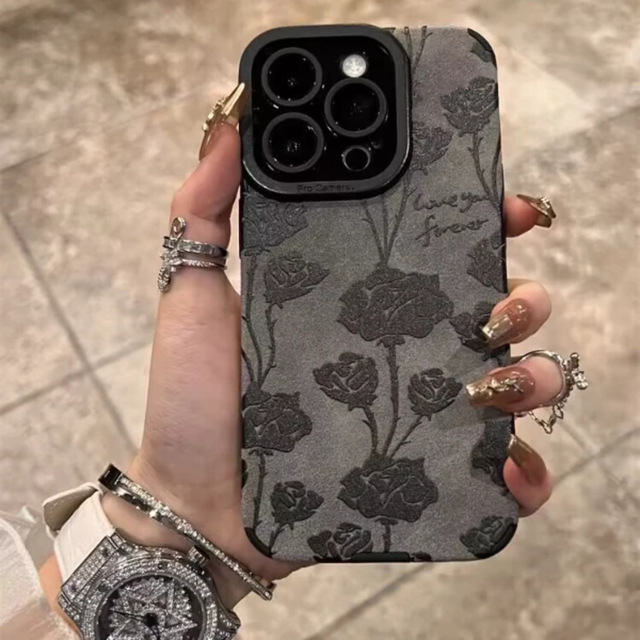 Simple Pattern With Roses TPU Camera Lens Protective ShockProof Cover Phone Case for iPhone 17 16 15 Pro Max 11 12 13 14