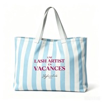 Sac fourre-tout de plage en toile de coton rayé rose, bleu, jaune, orange, grande taille, série Lifestyle, avec logo personnalisé