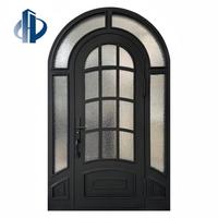 Porte d'entrée en fer forgé à la main, style villa française, avec arche, antivol, verre trempé dépoli, fabrication ODMOEM sur mesure