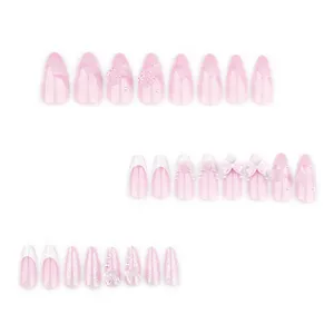 <span class=keywords><strong>Uñas</strong></span> Postizas Francesas de Belleza al por Mayor con Estampado de Lazo <span class=keywords><strong>Rosa</strong></span> en 3D para el Día de San Valentín, <span class=keywords><strong>Uñas</strong></span> Postizas con Caja, <span class=keywords><strong>Uñas</strong></span> <span class=keywords><strong>Rosa</strong></span> Almendradas Medianas de Moda - Product Image 5