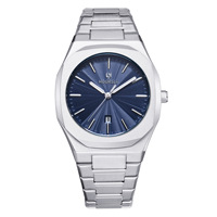 Montre de luxe pour homme HOURLY de haute qualité, en acier inoxydable bleu, octogonale, pour toutes les occasions