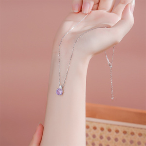 S925 argento puro <span class=keywords><strong>Millennium</strong></span> rosa taglio collana per le donne placcato oro con zircone di lusso fiore viola catena clavicola per regalo - Product Image 5