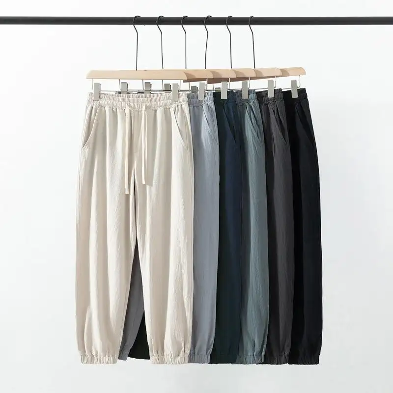 Männer Fast Dry Stretch hose Ice Silk Hose Einfarbige Mid-Waist Loose Breath able Straight-Leg Casual Pants Dünne Sport hose