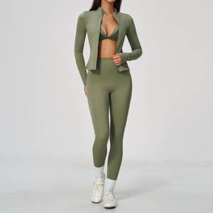 Ensemble de yoga <span class=keywords><strong>3</strong></span> pièces pour femme FH, effet seconde peau, séchage rapide, vêtements de sport athleisure, tenue d'entraînement anti-humidité pour l'entraînement, usine OEM - Product Image 3