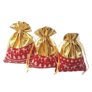 Customizable Cotton Drawstring Bags with Gold and <b>Silver</b> <b>Cloth</b> Printed Christmas Patterns Holiday Supplies - Product Image 2