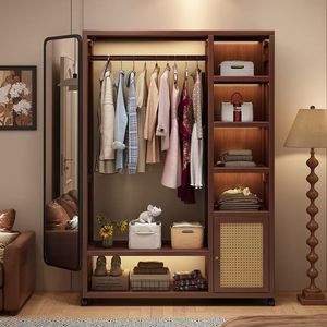 Armario con espejo y estantes de almacenamiento, diseño moderno de madera para dormitorio. - Product Image 2