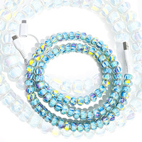Câble de données USB 3-en-1 exquis à motif floral marbré et perles, idéal comme cadeau décoratif, accessoire de charge multi-embouts pour téléphone portable