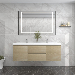 Mobili <span class=keywords><strong>moderni</strong></span> di lusso galleggiante mobile da 60 pollici in legno doppio lavabo in ceramica a specchio con piano di lavoro in marmo - Product Image 4