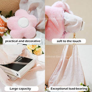 Sac écologique personnalisé en peluche imprimée, pochette réutilisable en peluche, emballage pliable, sac de shopping pliable en forme de fleur ronde, recyclable - Product Image 6