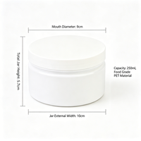 Pot en plastique PP blanc de 250 ml à large ouverture avec couvercle à vis plat pour crème de soin, boue, gommage visage et corps, cire, et sous-conditionnement de matériaux