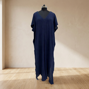 100% Cotton Casual Women's <b>Maxi</b> <b>Kaftan</b> Flared Hem Loose Fit Woven Fabric Natural Waist V-neck Sleeveless Printed Sheer Layer - Product Image 3