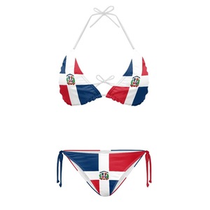 Ensemble de bikini à imprimé drapeau haïtien polynésien <span class=keywords><strong>avec</strong></span> col halter, liens latéraux ajustables, rembourré, triangle, maillot de bain 2 pièces pour femmes - Product Image 4
