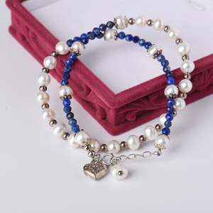 925 <b>Solid</b> Sterling <b>Silver</b> Beaded <b>Bracelet</b> High Quality Natural Lapis Heart GIA Certified for Wedding Engagement Anniversary - Product Image 6
