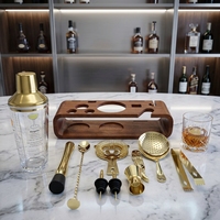 Wuyi Camol Cocktail Shaker Set 11pcs: 400ml en acier inoxydable et verre, jigger, outils | Kit de bar Support en bois d'acacia | Shaker à cocktail