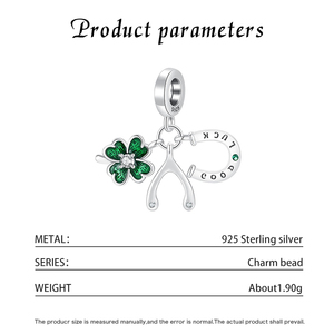 Bracelet pour femme en argent sterling S925 avec triple pendentif trèfle, os de la chance et fer à cheval, émail vert et zircon cubique, cadeau - Product Image 5