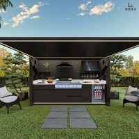 Cuisine extérieure modulaire moderne en acier inoxydable, multifonctionnelle, résistante à la rouille, au vent, avec panneau en verre, pour barbecue