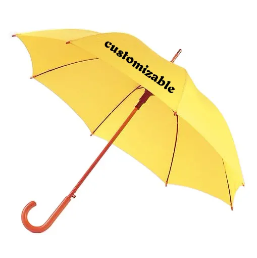 Paraguas personalizado de color amarillo, mango de madera liso