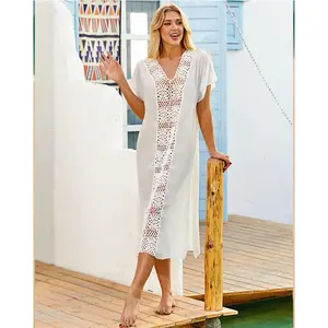 महिला हाथ Crochet फीता लंबी पोशाक 2023 बिकनी कवर-अप स्नान समुद्र तट सेक्सी बागे महिला समुद्र तट लंबे कपड़े Tunique femme