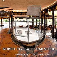 Tabouret de bar empilable en cuir PU industriel, dossier haut, pour restaurant, hôtel, salle à manger, extérieur - Vente chaude