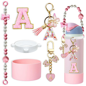 Silicone Cup Sleeve Beaded Handle Cup Ring Acrylic Letter Patch Butterfly <b>Accessory</b> Reusable <b>Drinkware</b> <b>Accessories</b> - Product Image 2