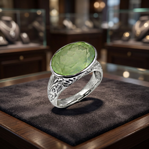 Art Palace 925 <b>Sterling</b> <b>Silver</b> <b>Ring</b> With Natural Green Prenite Gemstone Bezel <b>Set</b> Vintage Style Unisex Everyday Wear - Product Image 2