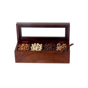 Handmade Wooden Dry Fruit Gift <b>Box</b> 4 Compartment Indian Rosewood Serving <b>Box</b> for Diwali Festival Gifts Home Kitchen - Product Image 3