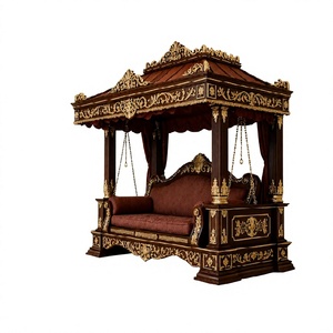 Classical Indian Art-Inspired Luxury Solid Wood Canopy Swing <b>Sofa</b> for Grand Mansions Golden Carving Royal Jhula Set Outdoor Use - Product Image 1