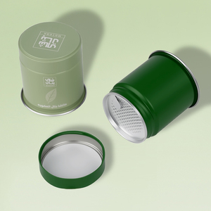 Contenitore di latta rotondo ermetico per uso alimentare verde stampato personalizzato per imballaggi Matcha con coperchio - Product Image 3