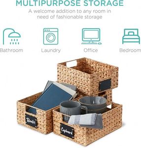 Water Hyacinth Pantry Baskets Woven <b>Kitchen</b> Organizers W/Chalkboard <b>Label</b>, Chalk Marker - Natural - Product Image 2