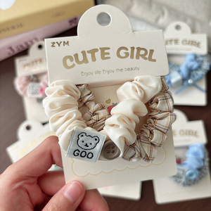 Chouchou en tissu à <span class=keywords><strong>carreaux</strong></span> couleur bonbon pour le début du printemps, avec nœud papillon mignon de dessin animé pour filles, accessoire capillaire doux et polyvalent - Product Image 6