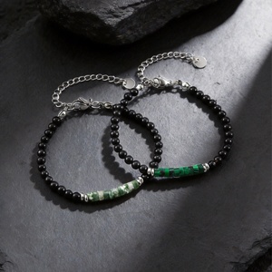Stainless Steel <b>Bead</b> Black Onyx Green Stone <b>Bracelet</b> Jewelry Gift Adjustable Beaded <b>Bracelet</b> for Men - Product Image 6
