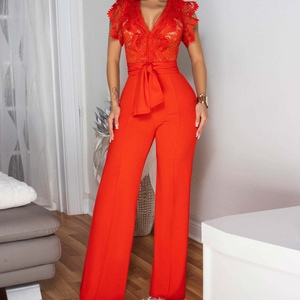 Combinaison courte à col boutonné et manches courtes pour femme, style patchwork unique - Product Image 4