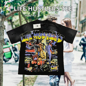 Camisetas Vintage de Algodón 100% para Hombre, Estilo Hip Hop Oversize con Pedrería de Alta Gama, Impresión DTG, Streetwear, 240g, Tejido, Colección 2026 Life Hustlers - Product Image 2