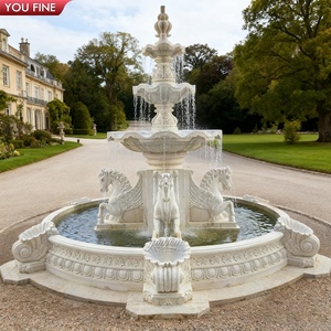 น้ำพุหินอ่อนสีขาวพร้อมม้าแกะสลักด้วยมือสำหรับตกแต่งสวนแบบปรับแต่งได้ - Product Image 5