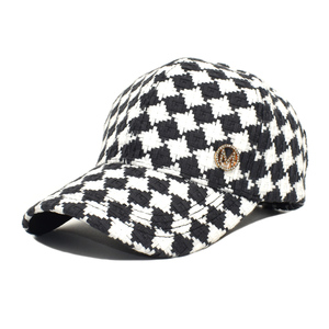 Summer Fashion Woven Checked Fabric <b>Plain</b> Baseball <b>Cap</b> - Product Image 2