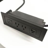 American Standard Noir Bureau encastré Montage en surface Meuble intégré Barre d'alimentation Unité d'alimentation avec 2 prises USB A + C/Switch