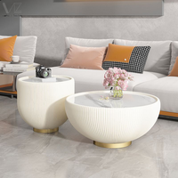 Table d'appoint ronde de style américain simple, table de salon de luxe, table basse en cuir et pierre frittée pour la maison