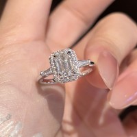 Bague en moissanite rectangulaire en argent sterling 925 plaqué rhodium, bague tendance