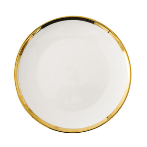 Hot Sale HoReCa Multi Tamanhos Cerâmica Coupe Placa Redonda Raso Pratos De Cerâmica Placa Com Ouro Aro para Hotel Restaurante e Café