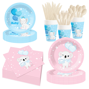 Juego de vajilla para fiesta de cumpleaños DAMAI, platos de papel con diseño de elefante en colores pastel rosa y azul para suministros de revelación de género, sirve para 8 personas. - Product Image 2