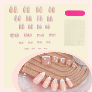 Lot de 48 faux ongles à presser pour doigts et orteils, forme amande, style français, avec colle, pour pieds - Product Image 2