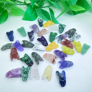 Mini Size Crystal Crafts Animal Carving Fluorite Natural Stone Polishing Mixed Material Quartz Small Bat For Gift Decoration