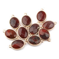 Hanpai Batu Alam Bentuk Oval Rose Quartz Mata Harimau Liontin Lubang Ganda Konektor Telinga Gelang Kalung Perhiasan
