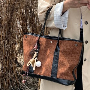 กระเป๋าโท้ทสตรี สีน้ำตาล ผ้าขนสัตว์ ตกแต่งด้วยแม่เหล็ก กระเป๋าซิป สำหรับเดินทางทุกวัน ความจุขนาดใหญ่ ฤดูใบไม้ร่วง 2024 - Product Image 2