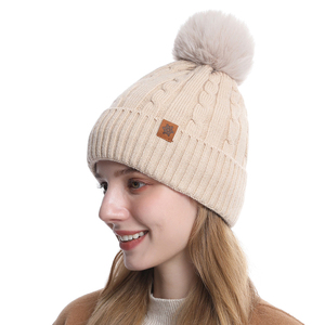 Chapeau en tricot doublé en polaire pour <span class=keywords><strong>femme</strong></span>, chapeau d'hiver doux, chapeau de cyclisme chaud, logo personnalisé, <span class=keywords><strong>bonnet</strong></span> en tricot, <span class=keywords><strong>bonnet</strong></span> <span class=keywords><strong>pompon</strong></span> - Product Image 2