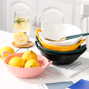Juego de tazones de cerámica con doble asa, color sólido, para fideos, ensaladas, vajilla para el hogar y la cocina, para adultos - Product Image 1