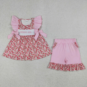 Toddler Baby Girls Embroidery Mama's Girl Floral Print Ruffle Shorts Set Casual Two-Piece Outfits for Mother's Day Wear - Product Image 2