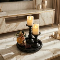 Ensemble de porte-bougies décoratifs en métal noir mat avec plateau en bois perlé pour la salle à manger, le salon et la décoration intérieure