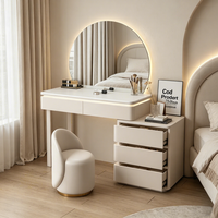 Nouvelle coiffeuse de style crème, table de maquillage moderne avec miroir LED intégré et rangement, table de maquillage pour chambre à coucher