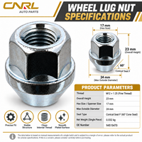 Écrous de roue en acier zingué RuiLi M12x1.25x23 OE 94515470 pour CHEVROLET, fixation à siège conique à extrémité ouverte, fournisseur en gros
